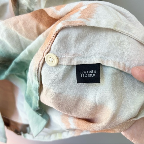 Linda Allard Ellen Tracy women’s linen silk blend button down watercolor blouse - Picture 6 of 9